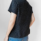 1990s Black Patterned Short Sleeve Tapered Blouse - Sz. Sm