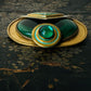 Antique Art Deco 1920s - 1930s Malachite Brooch with Geometric Design and Turquoise Enamel