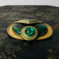 Antique Art Deco 1920s - 1930s Malachite Brooch with Geometric Design and Turquoise Enamel