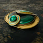 Antique Art Deco 1920s - 1930s Malachite Brooch with Geometric Design and Turquoise Enamel