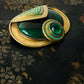 Antique Art Deco 1920s - 1930s Malachite Brooch with Geometric Design and Turquoise Enamel