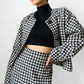 Late 70s - Early 80s Mister Leonard Canada Black and White Houndstooth Skirt and Blazer Set - Sz. L/XL