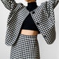 Late 70s - Early 80s Mister Leonard Canada Black and White Houndstooth Skirt and Blazer Set - Sz. L/XL