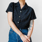 1990s Black Patterned Short Sleeve Tapered Blouse - Sz. Sm