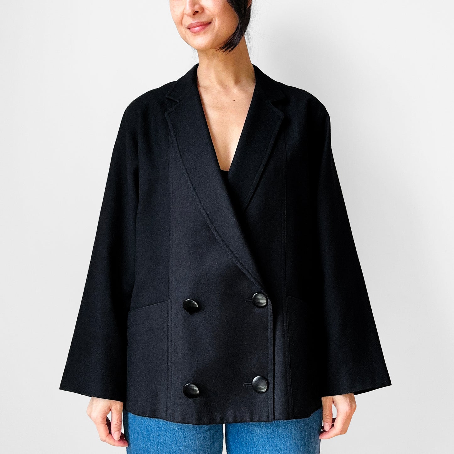 1960s Black HOLT RENFREW Wool Double Breasted Jacket - Sz. S/M