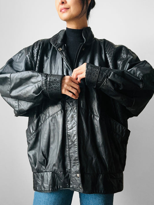 1980s Black Buttery Soft Animal Print Leather Jacket - Sz. M