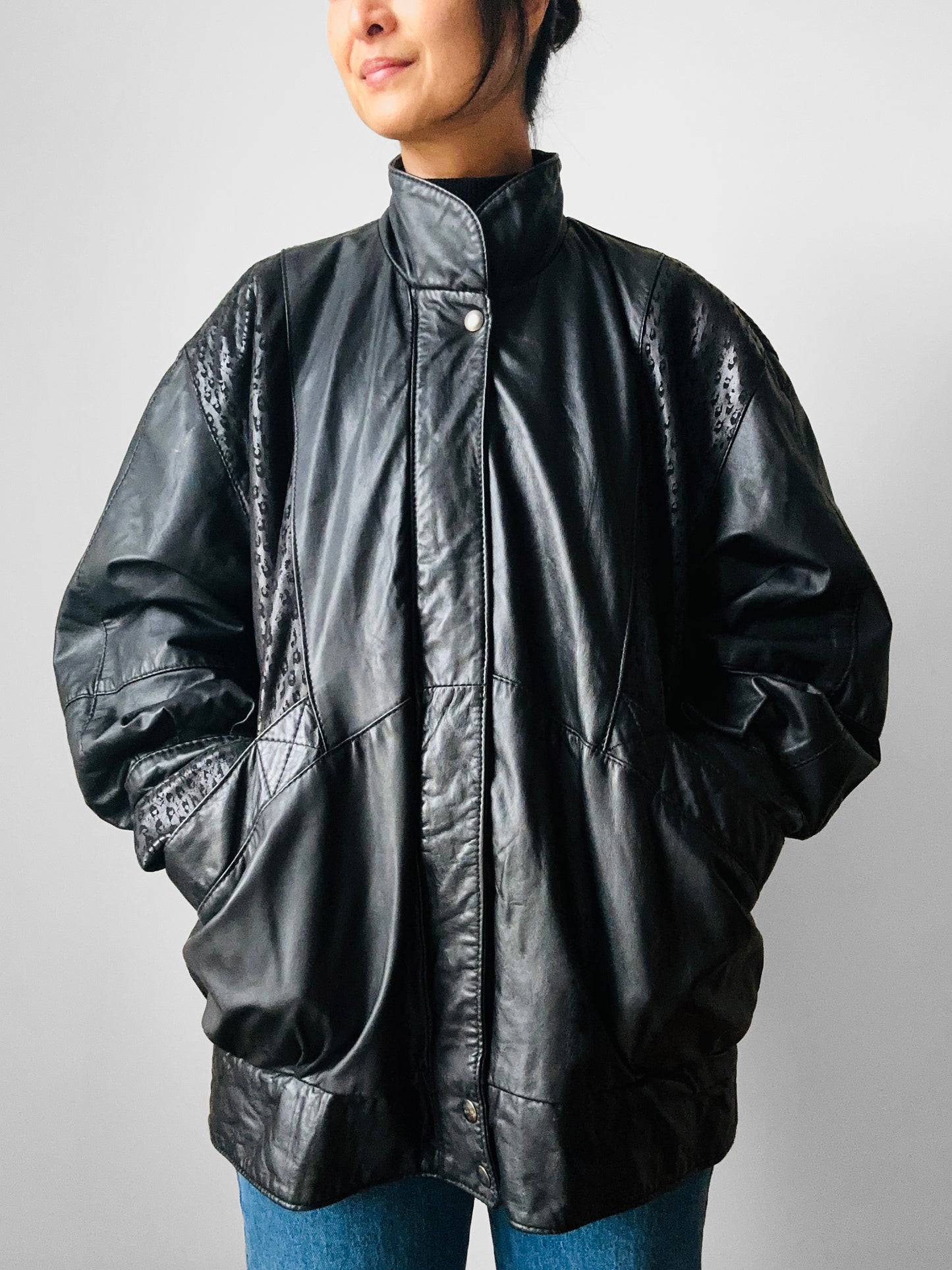 1980s Black Buttery Soft Animal Print Leather Jacket - Sz. M