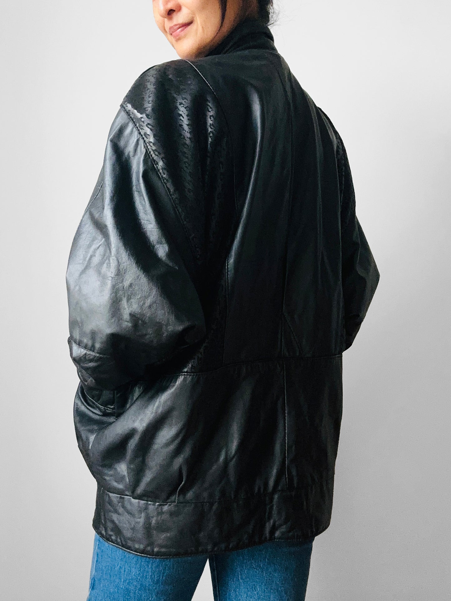1980s Black Buttery Soft Animal Print Leather Jacket - Sz. M