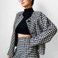 Late 70s - Early 80s Mister Leonard Canada Black and White Houndstooth Skirt and Blazer Set - Sz. L/XL