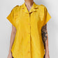 1980s Mustard Yellow Button Front Short Sleeve Blouse - Sz. S/M