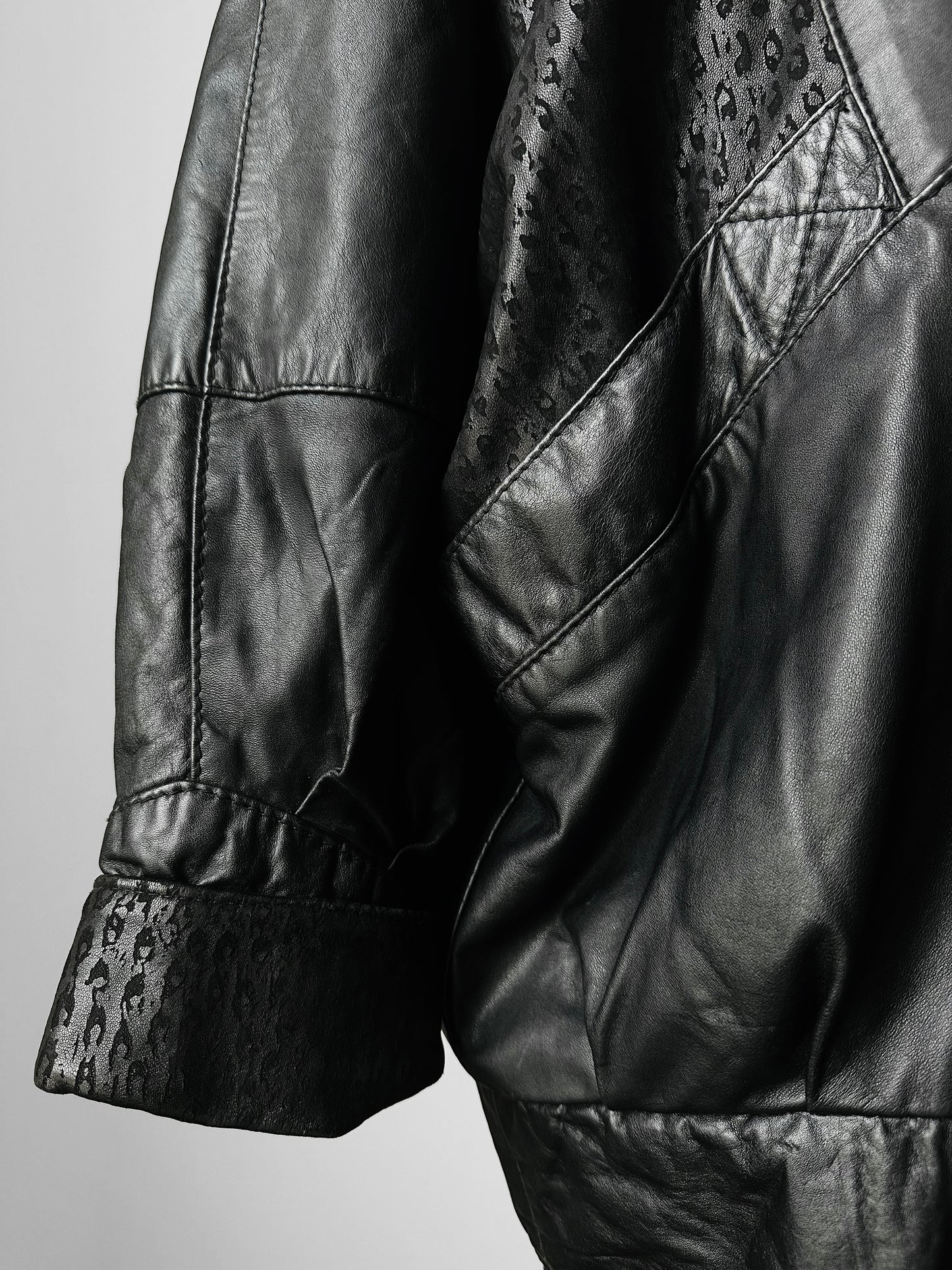1980s Black Buttery Soft Animal Print Leather Jacket - Sz. M