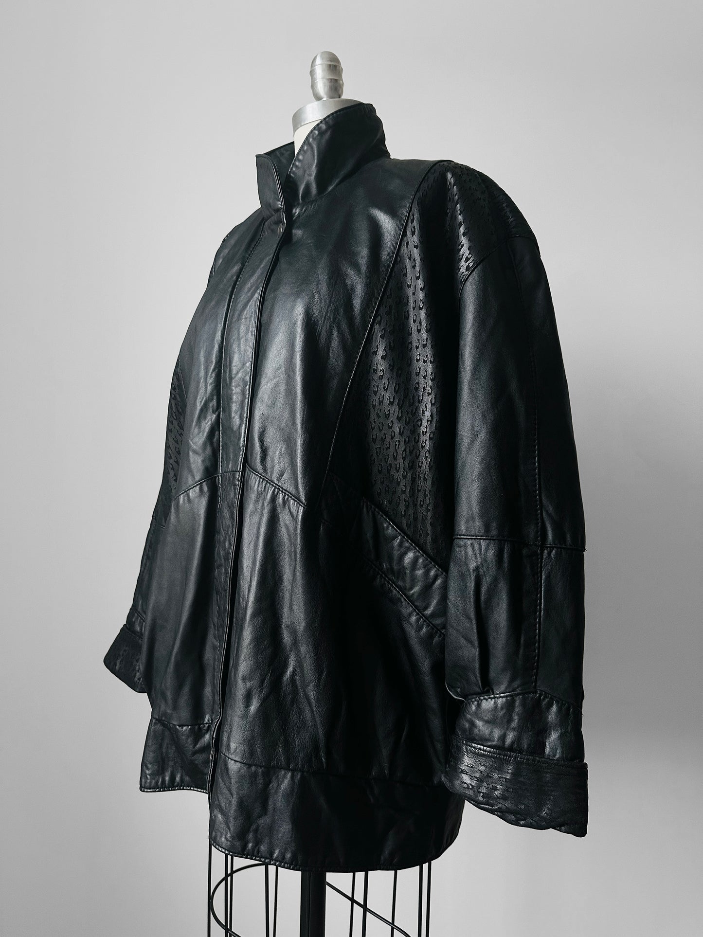 1980s Black Buttery Soft Animal Print Leather Jacket - Sz. M