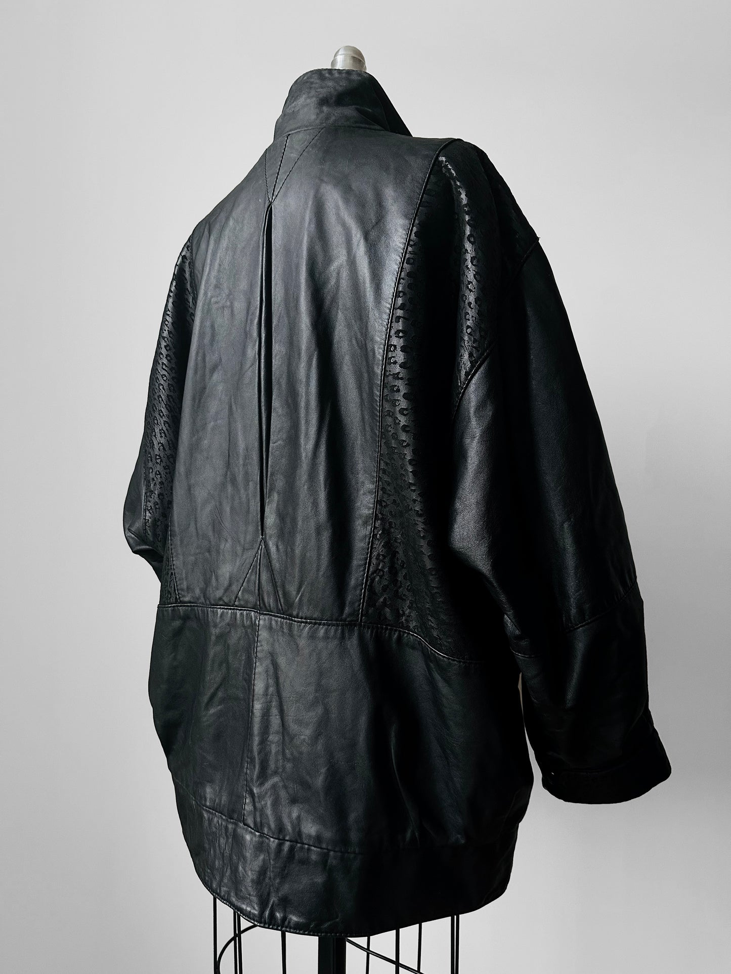 1980s Black Buttery Soft Animal Print Leather Jacket - Sz. M