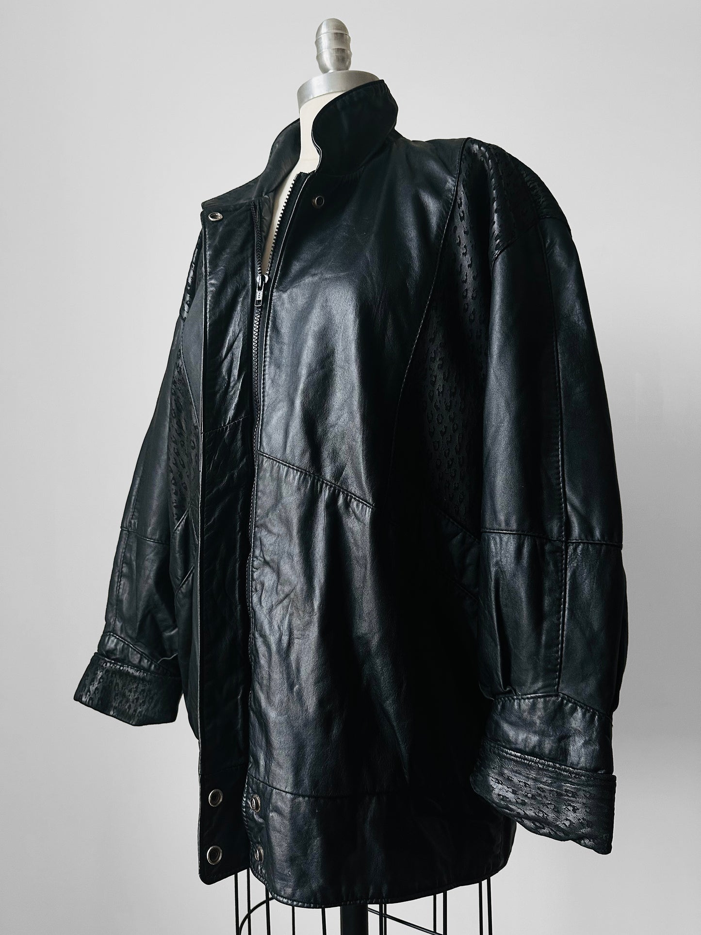 1980s Black Buttery Soft Animal Print Leather Jacket - Sz. M