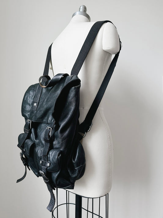 1990s Black John Varvatos Leather Backpack