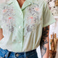 1960s - 1970s Mint Green Embroidered Short Sleeve Collared Shirt - Sz. Sm