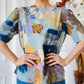 1980s Painterly Multi Tone Short Sleeve Blouse  - Sz. S/M
