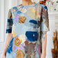 1980s Painterly Multi Tone Short Sleeve Blouse  - Sz. S/M