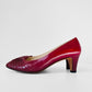 1960s Dark Red Leather Peep-Toe Slip-On Heels - Sz. 7.5B