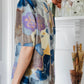1980s Painterly Multi Tone Short Sleeve Blouse  - Sz. S/M