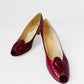 1960s Dark Red Leather Peep-Toe Slip-On Heels - Sz. 7.5B