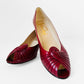 1960s Dark Red Leather Peep-Toe Slip-On Heels - Sz. 7.5B