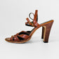 1970s Dark Tobacco Brown Leather Wood-Heeled Sandals - Sz.7B