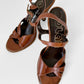 1970s Dark Tobacco Brown Leather Wood-Heeled Sandals - Sz.7B