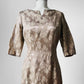 1960s Champagne Floral Shimmery Zip Back Floral Dress - Sz. Sm