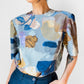 1980s Painterly Multi Tone Short Sleeve Blouse  - Sz. S/M