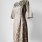1960s Champagne Floral Shimmery Zip Back Floral Dress - Sz. Sm