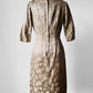 1960s Champagne Floral Shimmery Zip Back Floral Dress - Sz. Sm