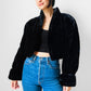 1980s Black Faux Fur Crop Jacket - Sz. M