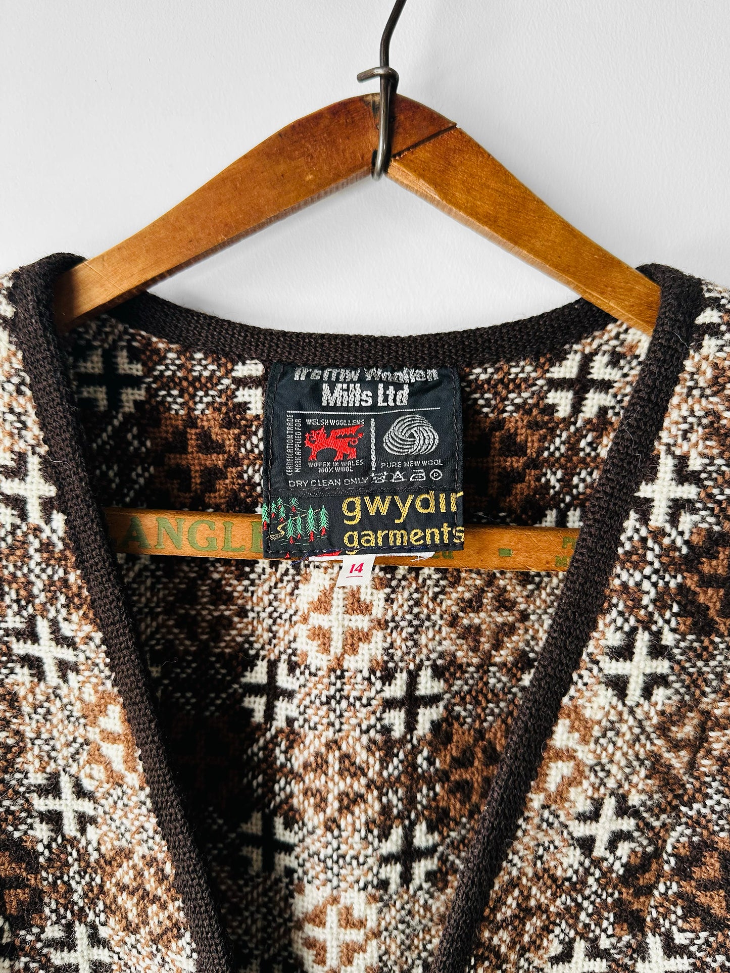 1960s - 1970s Brown and Cream Trefriw Woolen Suede Pocket Skirt and Vest Two-Piece Set - Sz. S/M