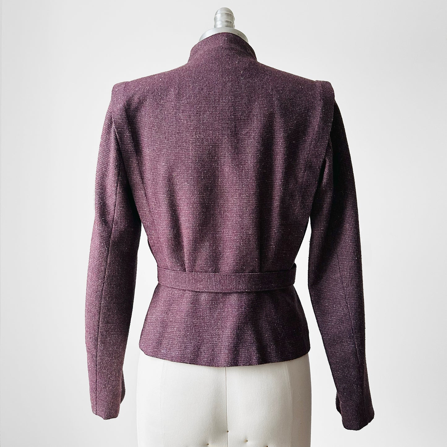 1970s - 1980s Mauve Tweed Tapered Waist Peplum Blazer Jacket - Sz. Sm