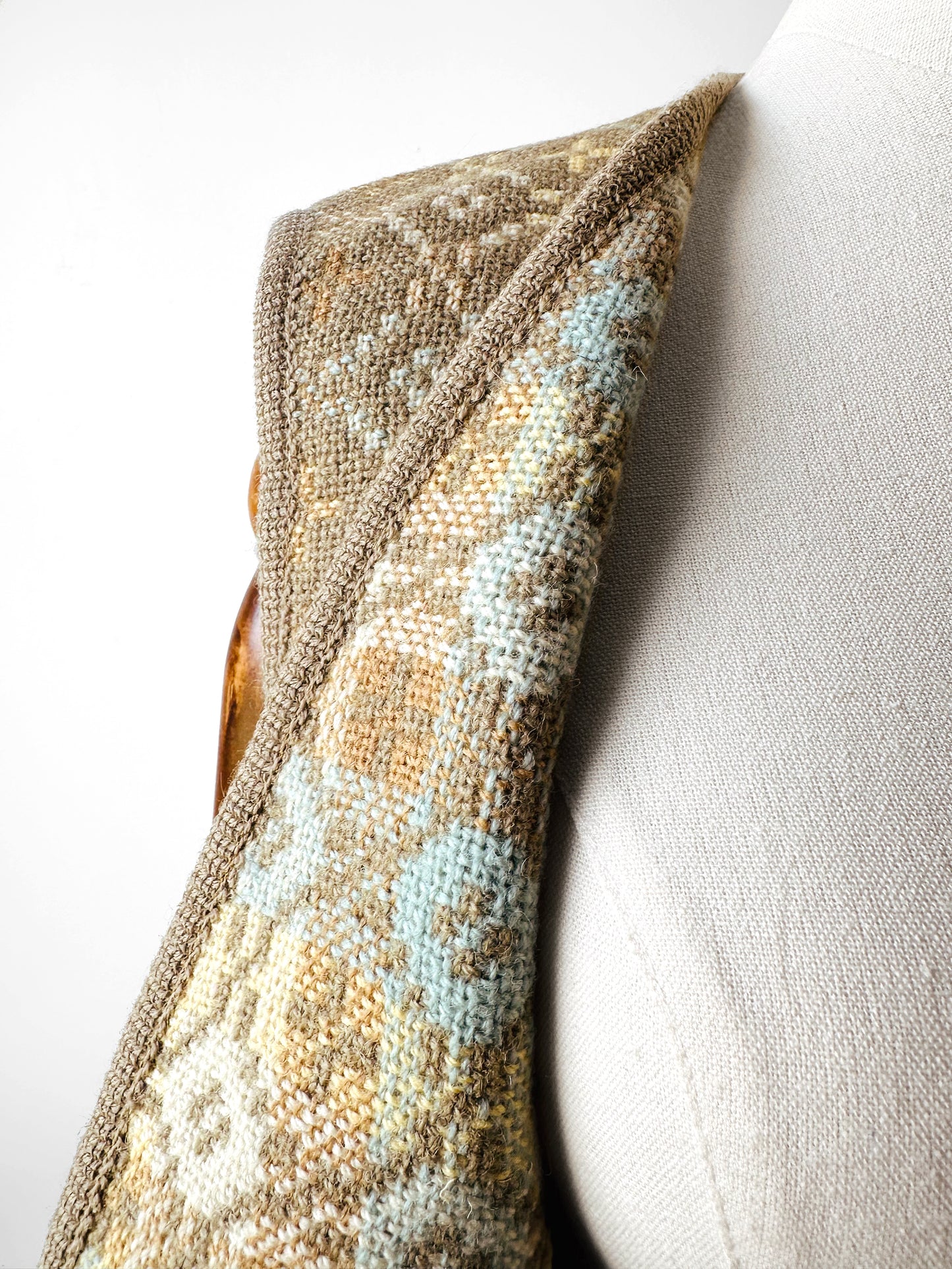 1970s Light Sage Trefriw Woollen Mills Pure New Wool Vest with Geometric Pattern - Sz. S/M