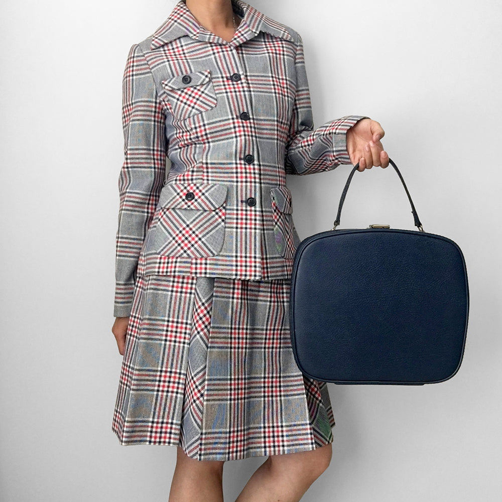 1960s Plaid Pleated A-Line Inverted Pleat Skirt and Jacket Set