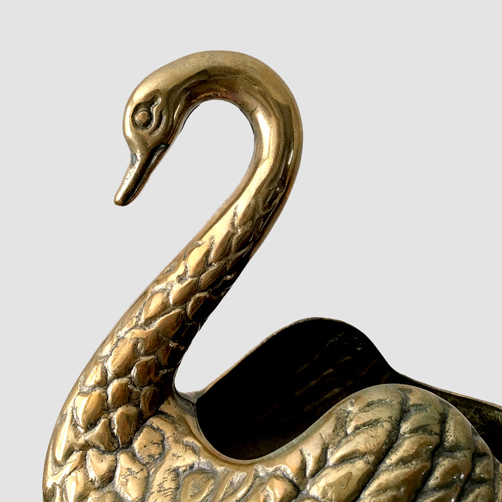 Mid-Century Brass Swan Planter