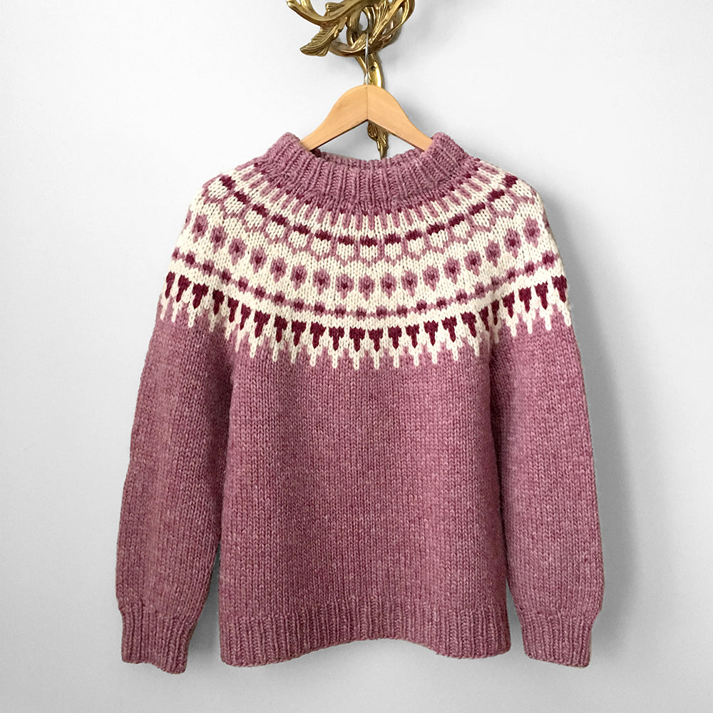 Mauve and Cream Handmade Nordic Knit Pullover Sweater