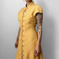 1990s Made in Germany Yellow Button-Front Mandarin Collar Dress