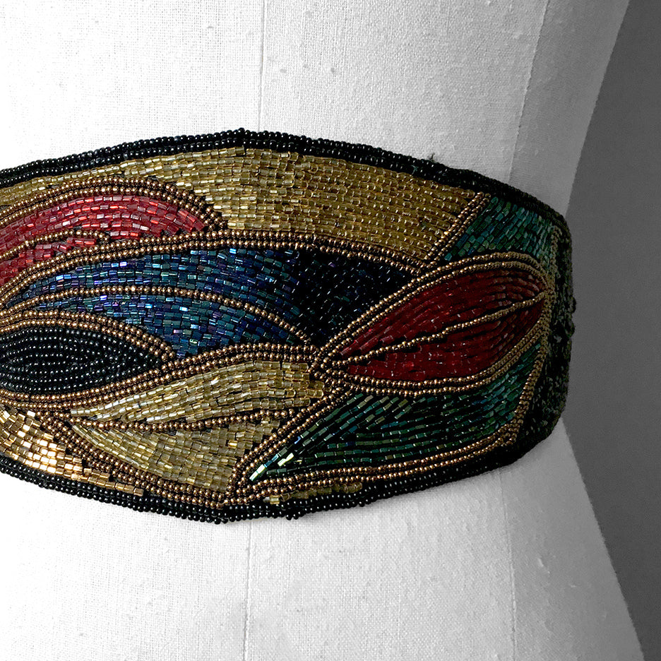 1980s Beaded Leaf Belt and Purse Set