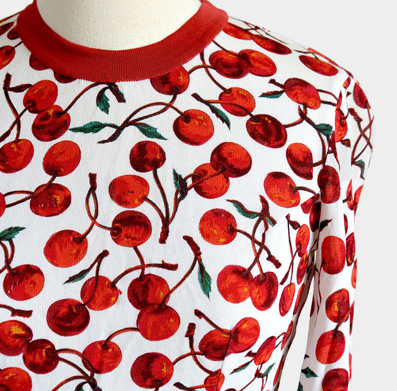 Rare 1990s Dolce & Gabbana Cherry Print Crew-Neck Top