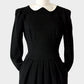 1940s Black Peter Pan Beaded Collar Pleated Zip Back Knit Dress