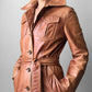 1970s Made in Canada Long Tobacco Brown Belted Leather Coat