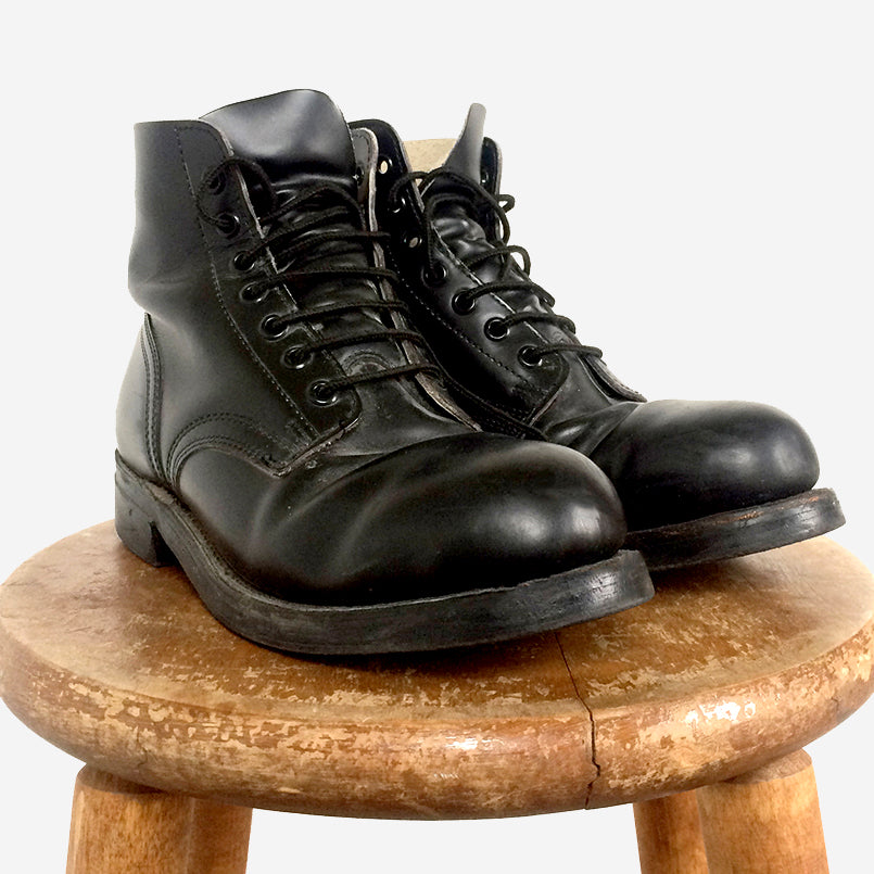 Steel-Toed Black Leather Military Combat Lace-Up Boots