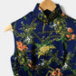 1960s Handmade Sapphire Blue Navy Floral Botanical Print Cheongsam Satin Dress