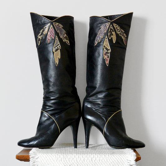 1980s Made in Italy Buttery Soft Black Leather High Heeled Boots