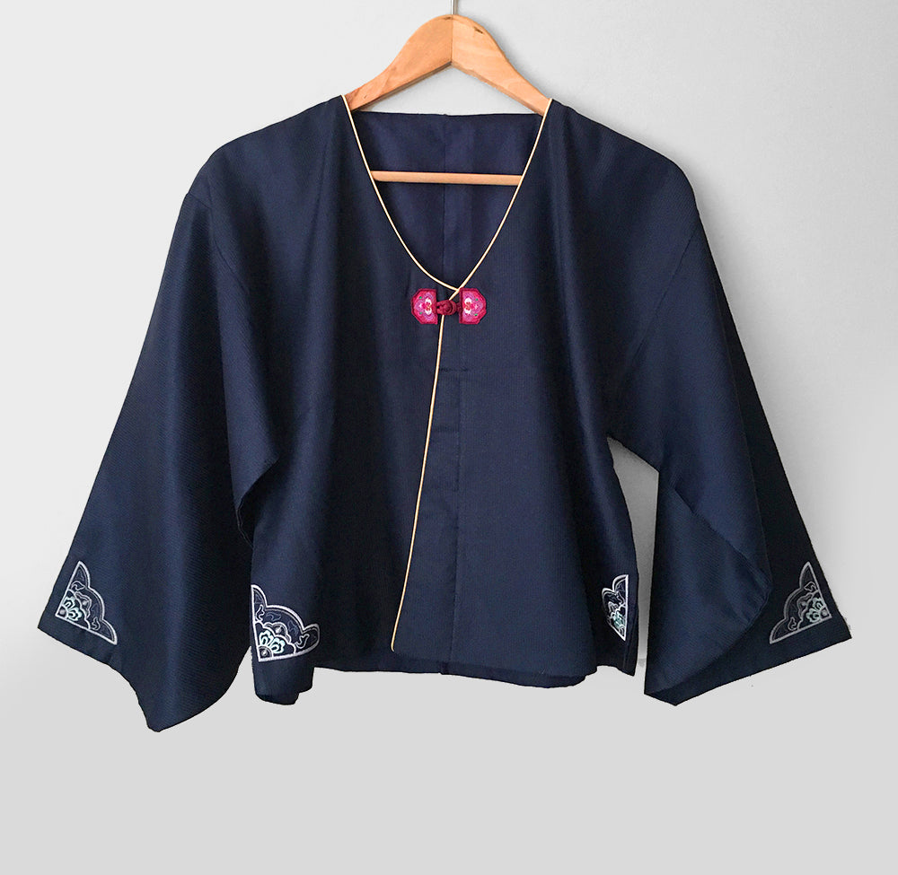 Navy and Gold Kimono Crop Jacket