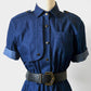 1960s Denim Button-Front Elastic Waist Uniform Dress