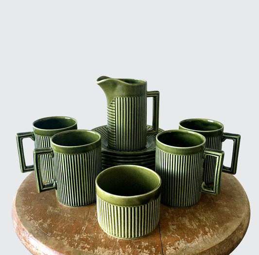 12 Piece 1960s MCM Mid-Century Modern Green Made in England Tiko Cups and Saucers Set